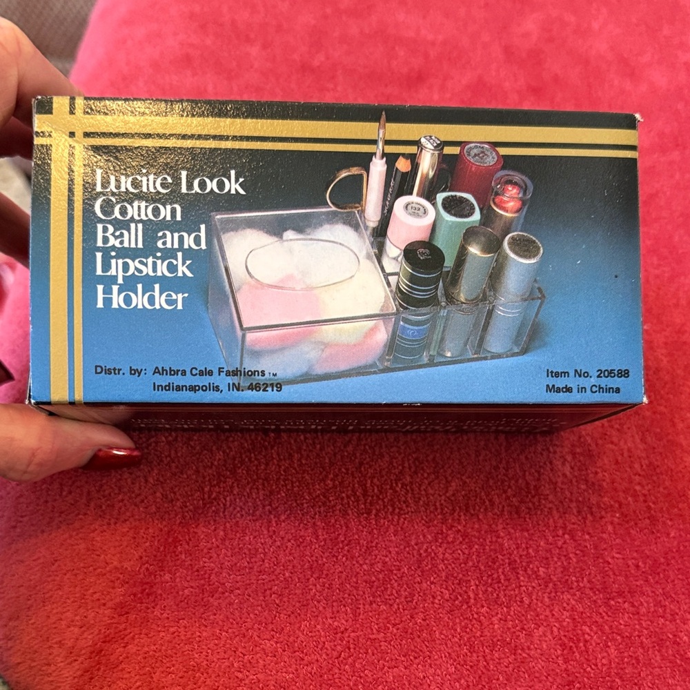 Lucite Look Cotton Ball and Lipstick Holder - Clear